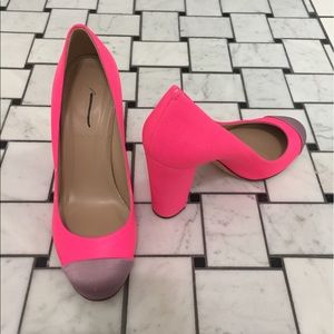 J crew Etta neon pink cap toe block heel